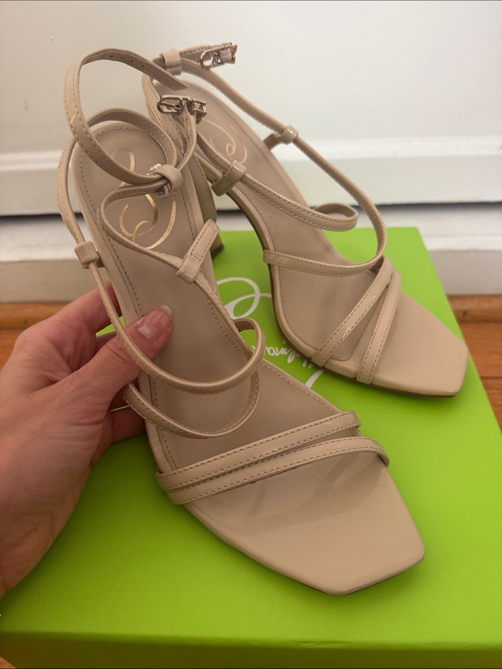 Sam Edelman Beige Strappy Mid Heel Sandals - Picture 3 of 6